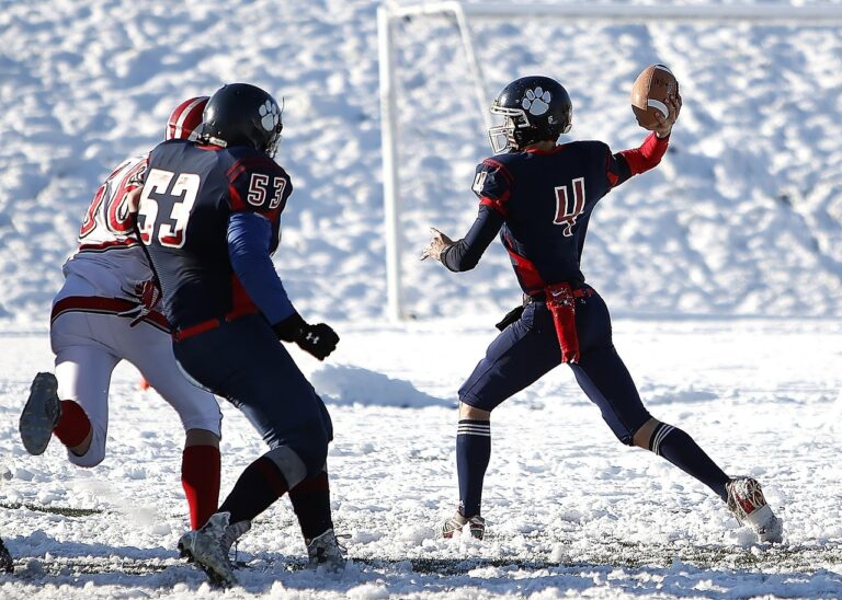 american football, football, nature, quarterback, competition, team, throwing, passing, pass play, pigskin, gridiron, athlete, white, football helmet, blocker, rushing quarterback, high school, teamwork, snow, ice, canada, british columbia, canadian, team leader