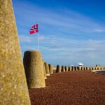 red sand, road, park blocker, normandy, france, omaha beach