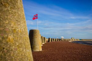red sand, road, park blocker, normandy, france, omaha beach