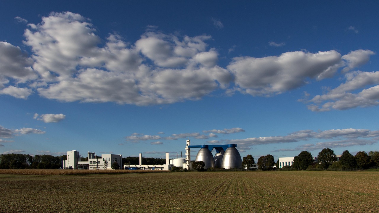 landscape, clouds, chemical plant, nature, panorama, fields