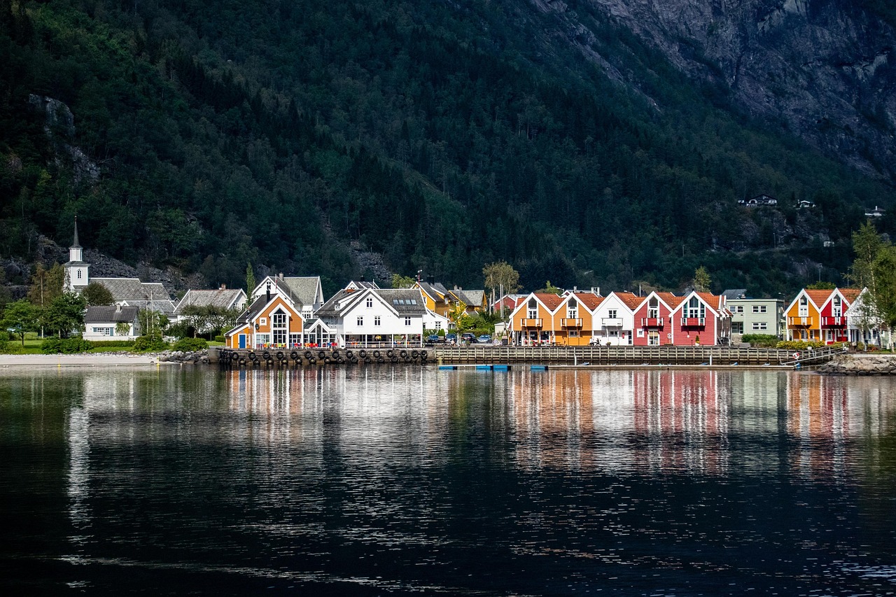 village, nature, scandinavia, house, norway, fjord, water, travel