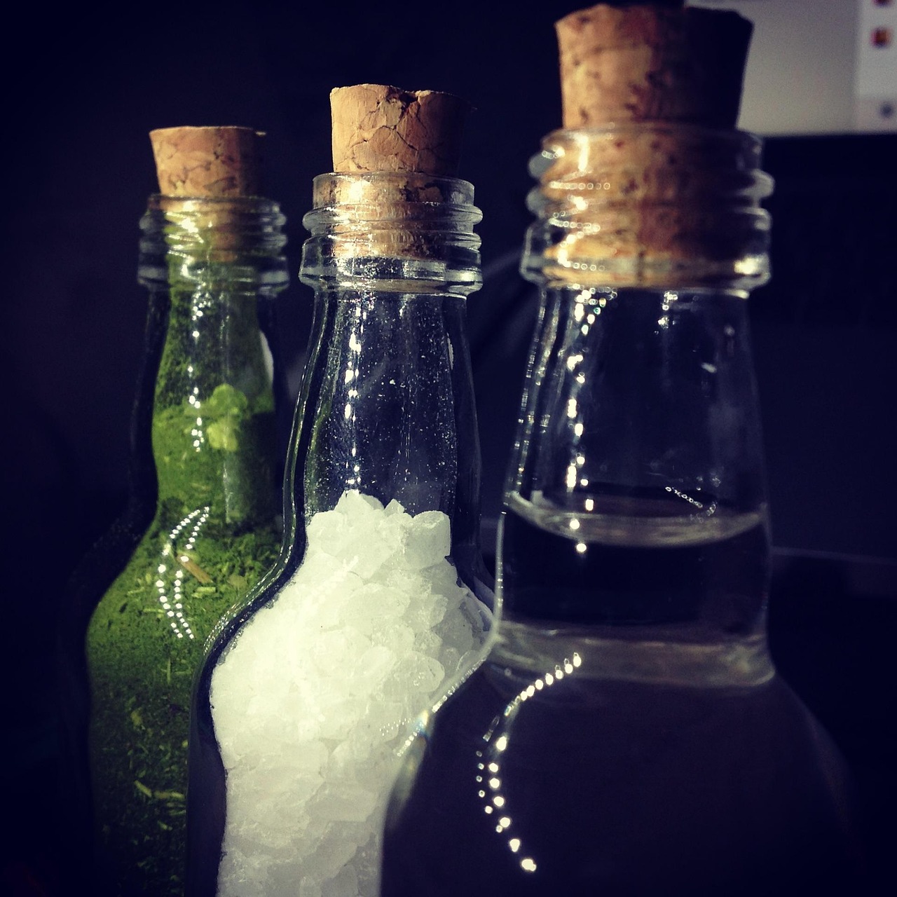 bottle, herb, salt, water, nature, aromatherapy, essential, treatment, therapy